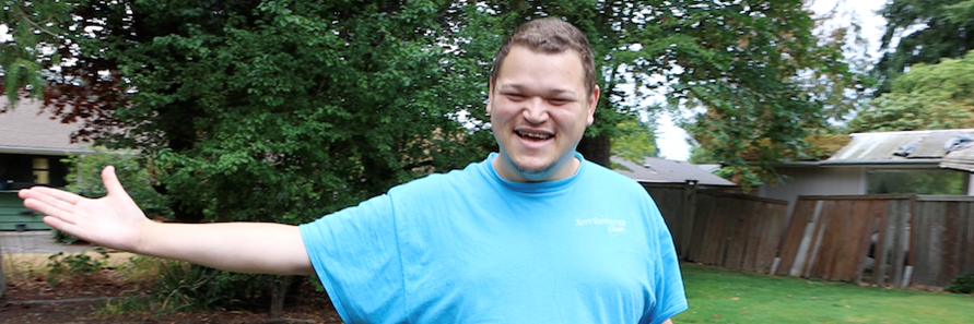 Man in blue shirt